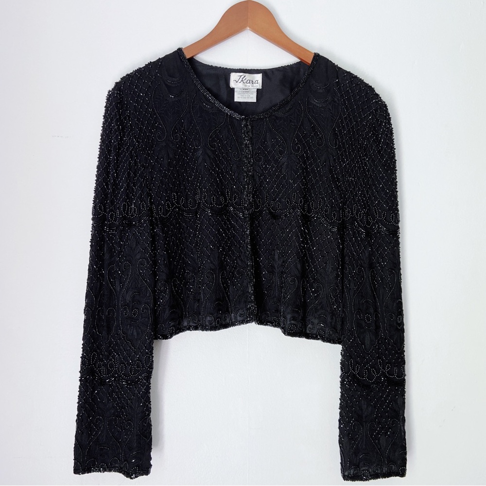 Vintage Cropped Beaded Silk Black Jacket Blazer